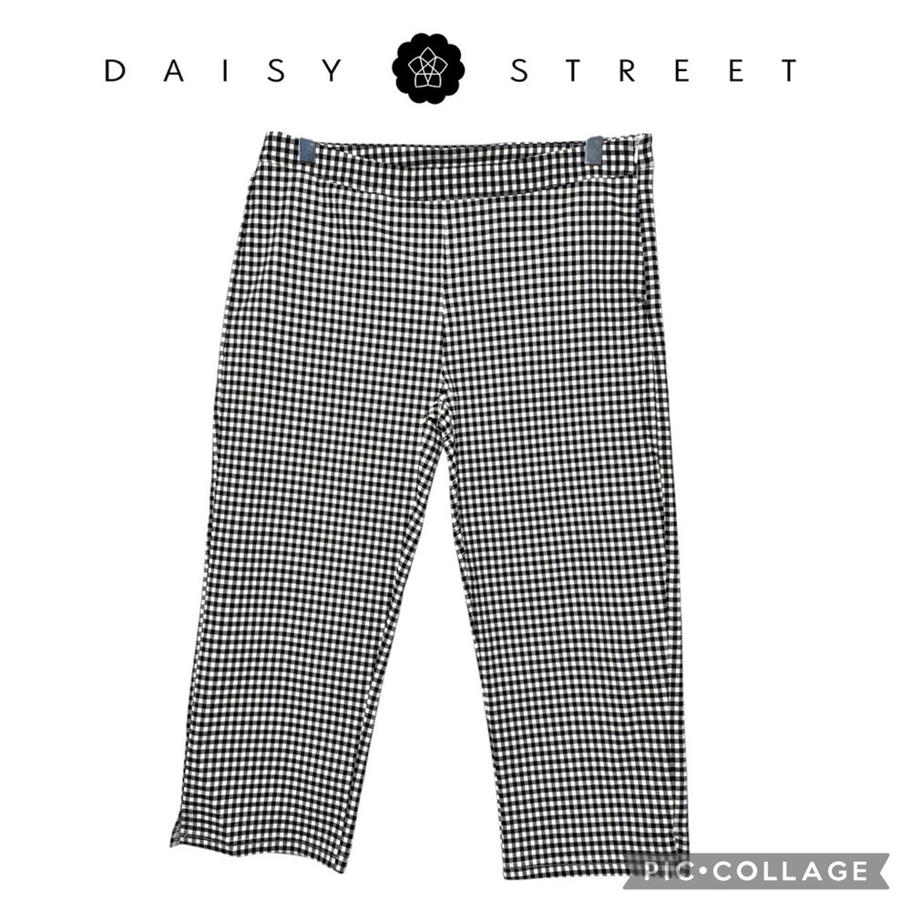 Daisy Street checkered gingham plaid black white stretch cropped pants sz L NWT